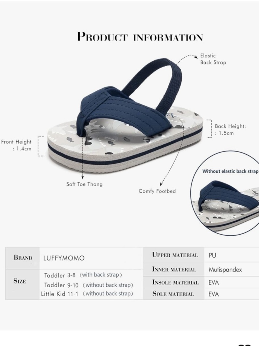 Toddler Navy Shark Print Backstrap Flip Flops - Picture 3 of 11